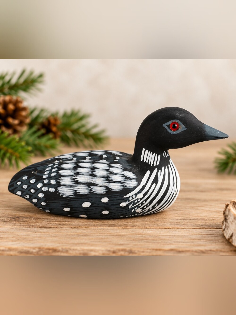Vintage Hand-Painted Wooden Loon Figurine